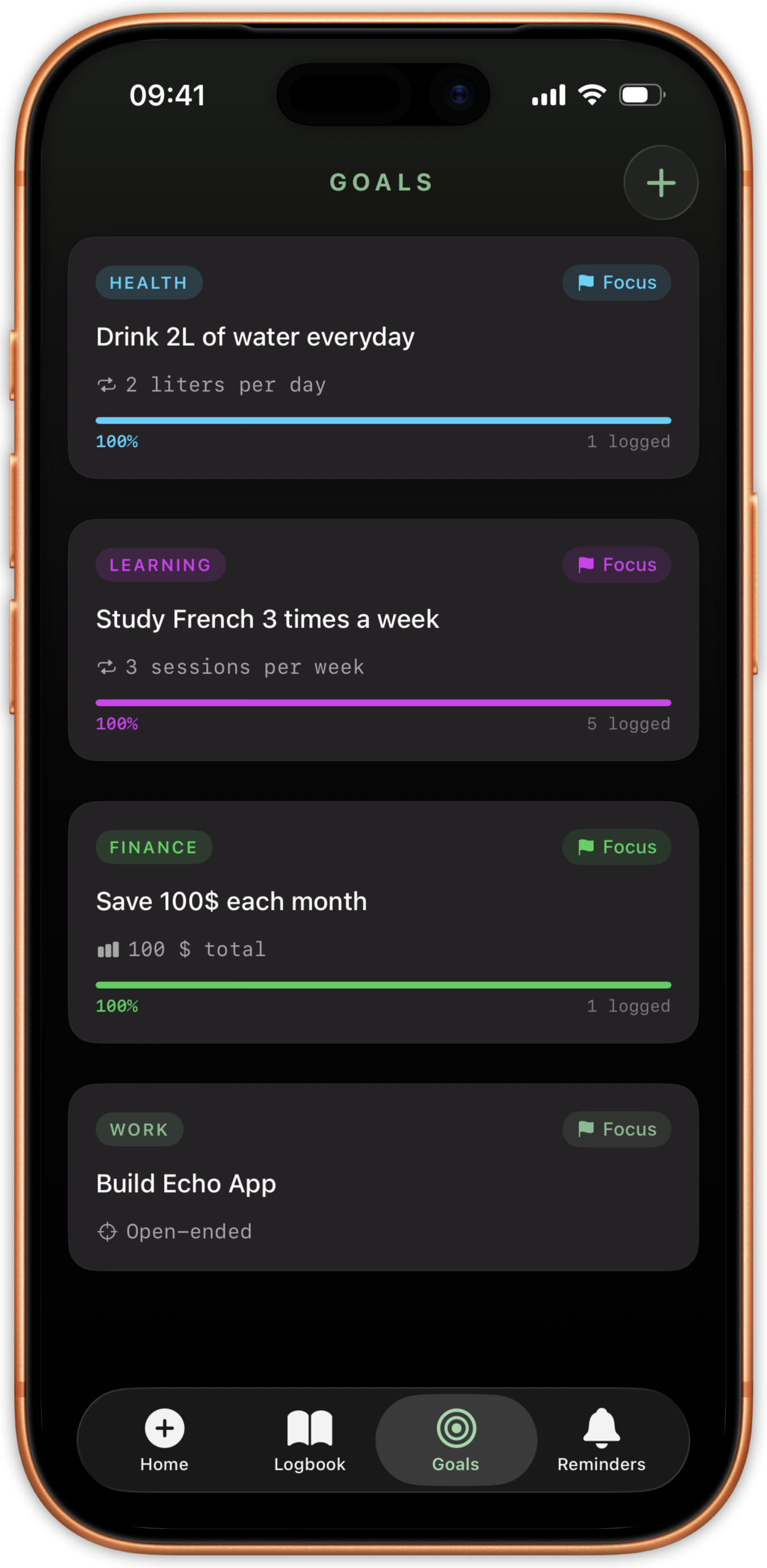 Echo goals screen